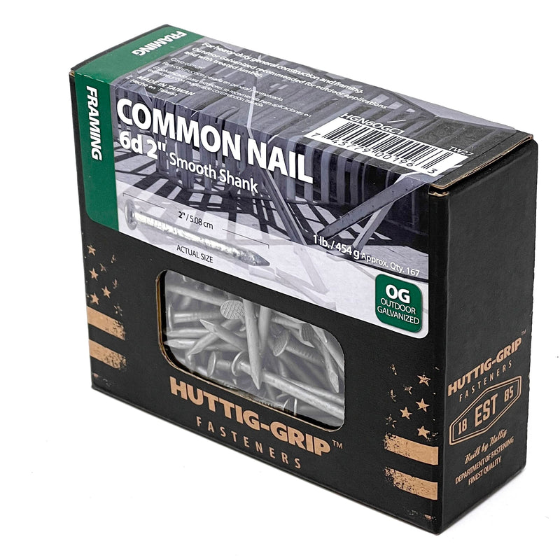 Huttig-Grip 2 inches Framing Common Nail 6d Size, Outdoor Galvanized Finish, 1 lb Pack of 167 Nails 2 in - 1 lb Pack