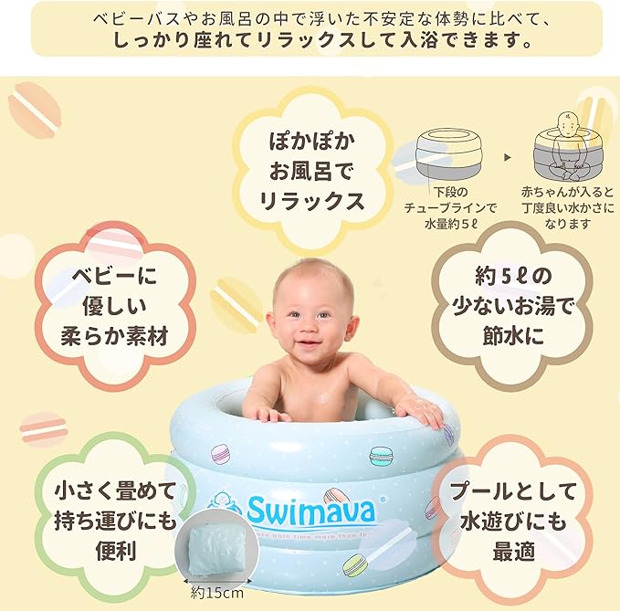 Swimava Soft Inflatable Baby Bath Tub, Macaron Bath Tub, For Children Between 0 – 24 Months, Green Premium (Japan Genuine Product) - NewNest Australia