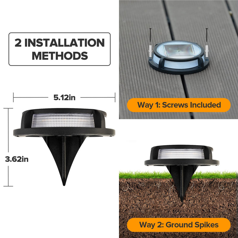 LUTEC 4 Pack Solar Driveway Lights, 12 LEDs IP67 Waterproof Outdoor Solar Dock Driveway Marker Lights for Step, Sidewalk, Pathway, Patio, Garden(Warm White) Black