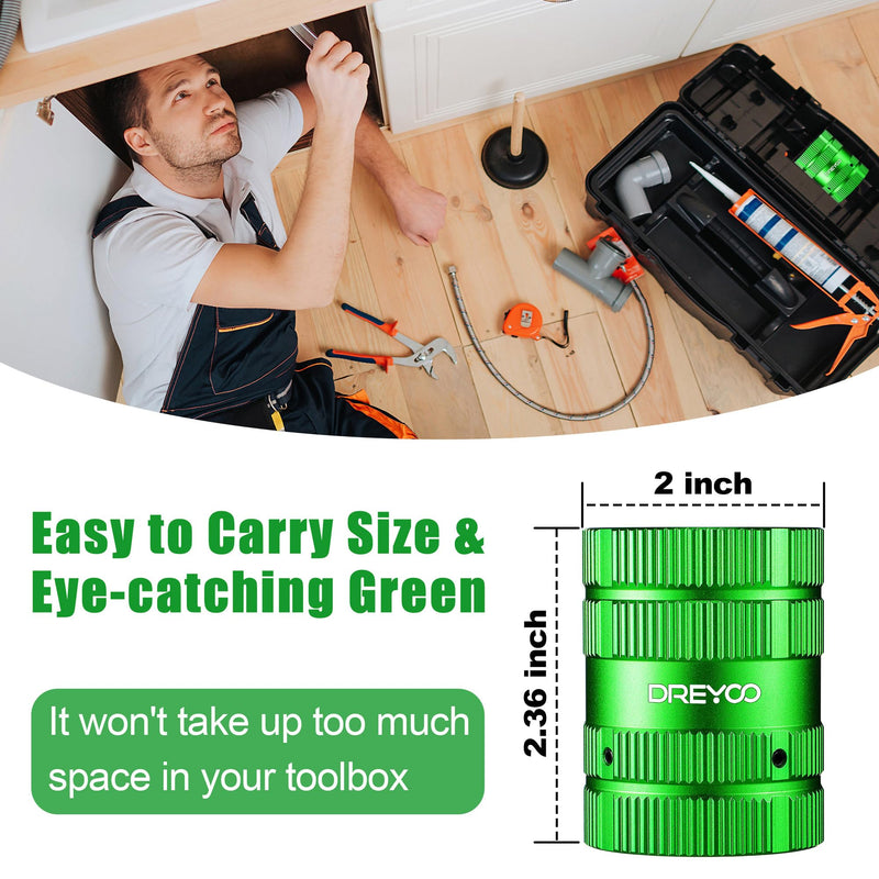 Dreyoo Pipe Reamer PVC Deburring Tool, [plumbing Tools] Copper Deburring Tool Pipe Cleaner All Metal Pipe Chamfer Tool 1/4'' to 1-5/8'' Inner Outer for Wide Diameter Pipe(Green) Green