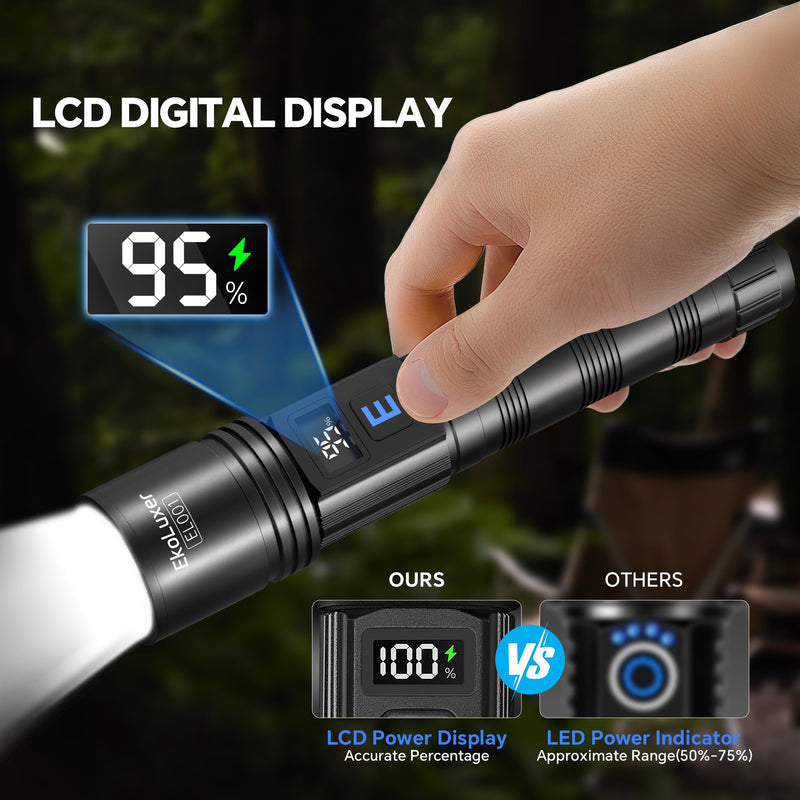 3Pack Rechargeable Flashlights 10000 High Lumens, Super Bright Flashlight with LCD Digital Display, 5Modes Adjustable LED Flashlight Tactical Flashlights High Powered, Flash Lights for Emergency 3 Pack