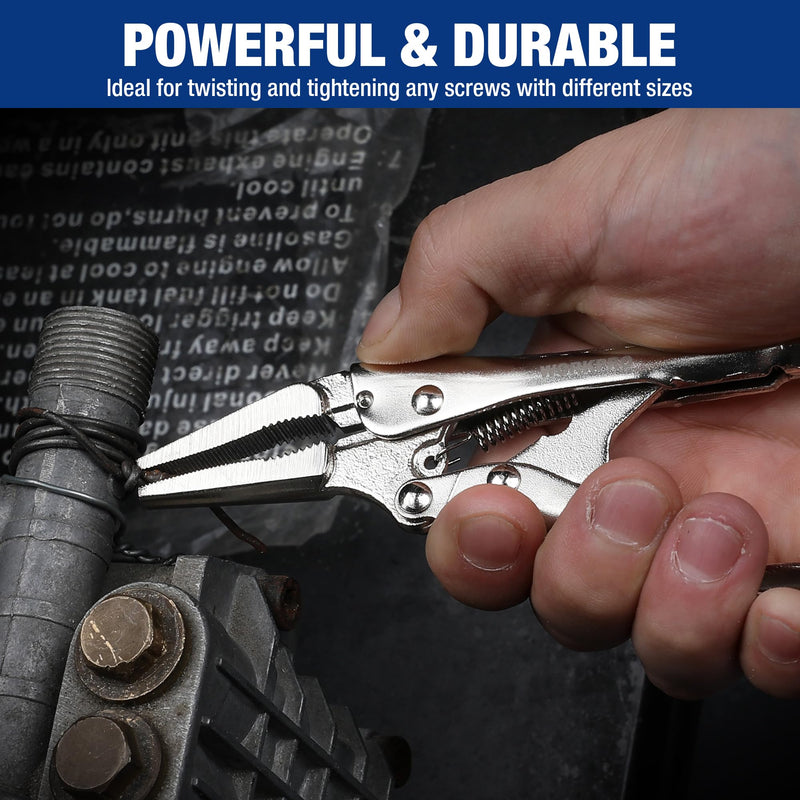 WORKPRO 4-1/2 inch Long Nose Locking Pliers, Chromium-Vanadium Steel Locking Pliers, Locking Adjustable Vise Grips for Clamping Twisting Welding 4-1/2"