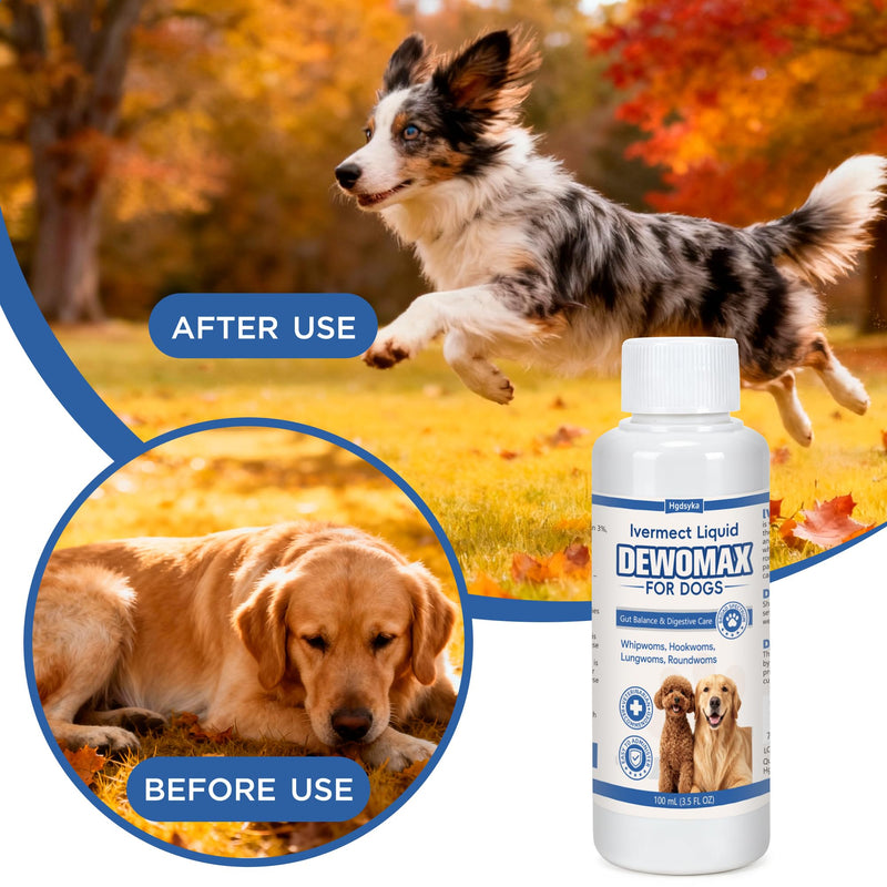 Dewomax for Dogs, lvermect Support Liquid for Puppies and Adult Dogs, Broad Spectrum Gut Balance Formula, Supports Internal Cleanse, Stomach Comfort and Digestion, Easy to Administer - 3.5 OZ