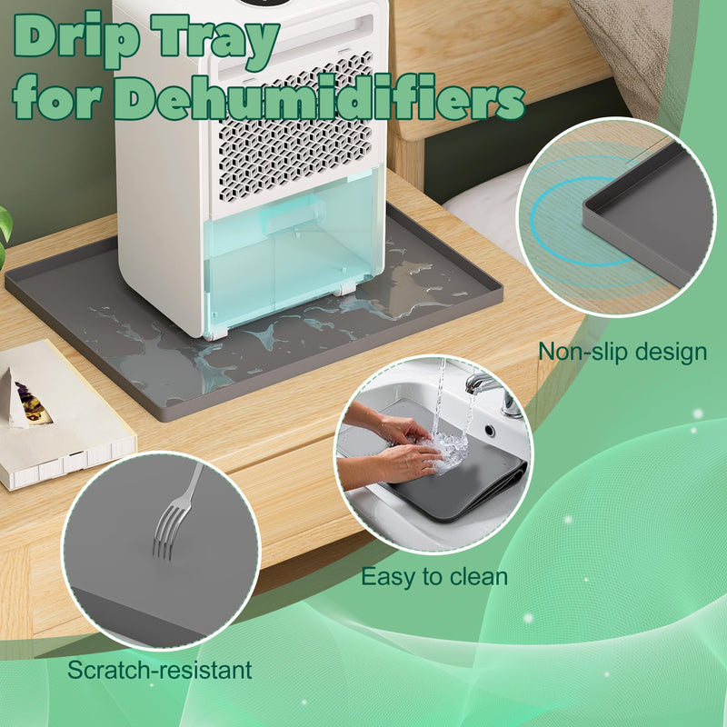 Dehumidifier Drip Pan, 16'' x 12'' Anti-Leakage Dehumidifier Mat, Non-Slip Drip Tray with Raised Edge for Dehumidifiers, Prevent Water Leakage,Protect Floor & Furnitures, Gray 16 x 12 inch