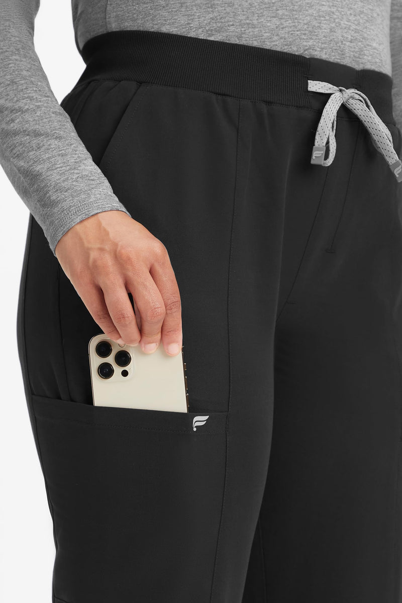 Fabletics Women's Active Scrub Jogger - MotionTech, Pocket-Packed, Lightweight, Wrinkle-Resist, Semi-Slim Fit Regular Medium Black
