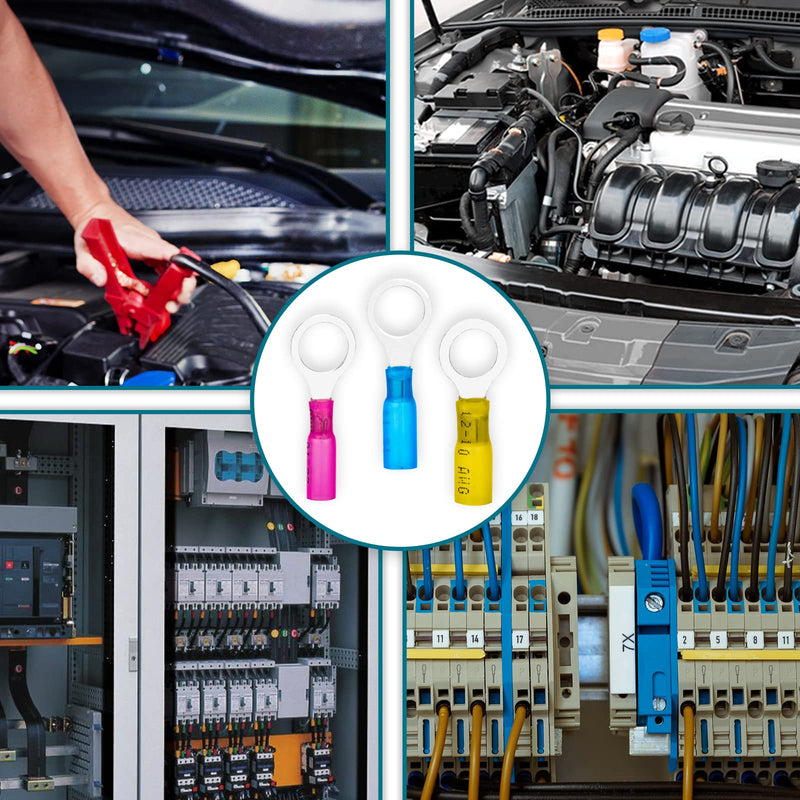180 PCS Heat Shrink Wire Connectors, Ring Terminals Kits, Automotive Marine Ring Terminal Connectors for 10 12 14 16 18 22 AWG by Housun 22-10AWG 180PCS(12Items*15) - NewNest Australia