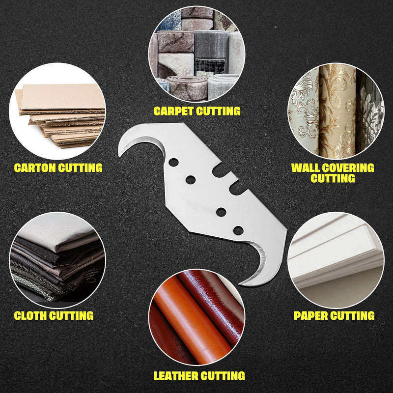 200 Pcs Utility Hook Blades SK5 Carbon Steel Hook Razor Knife Blades with 2 Notches 4 Holes for Roofing and Carpet