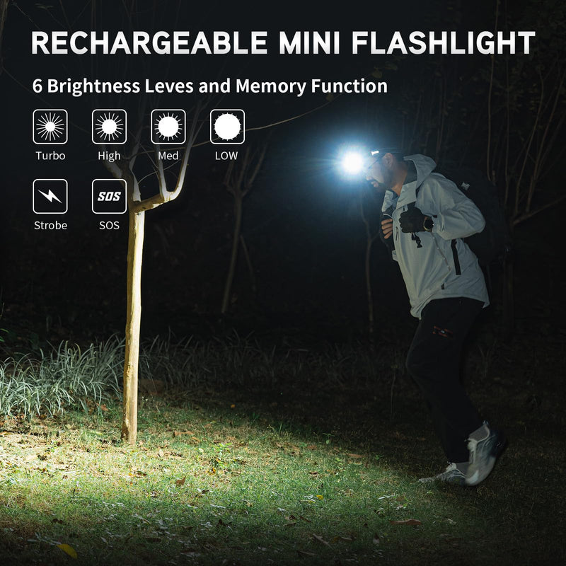 WUBEN E7 1800 Lumen Rechargeable Mini Flashlight with Magnet - Super Bright 6 Modes EDC Flashlight, Typ-C Rechargeable LED; IP68 Pocket Flashlight for Headlamp Use, Rescue, Camping Black(6500K)