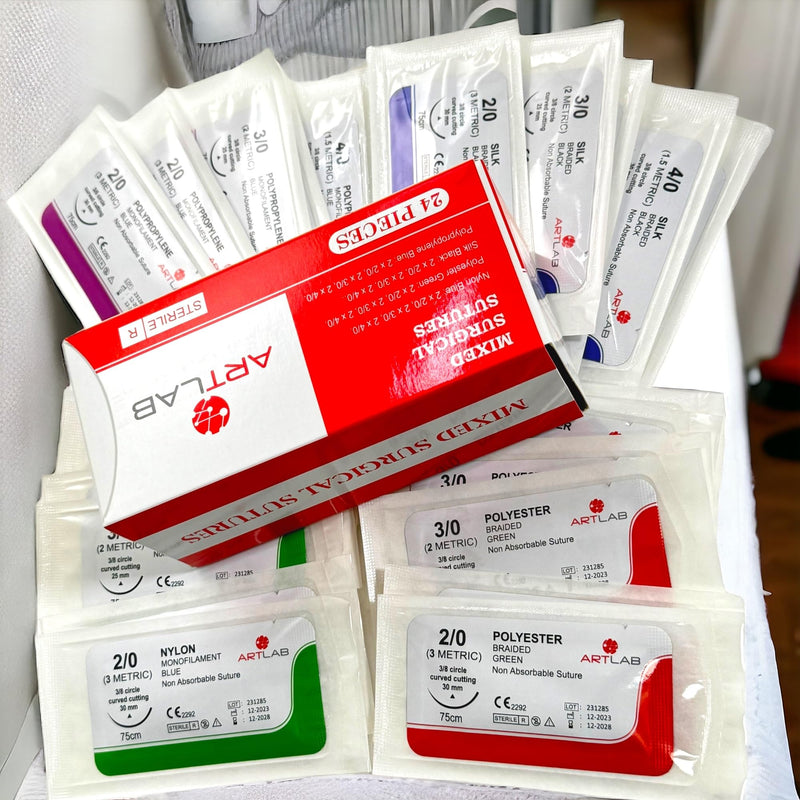 ArtLab-Mixed Practice Sutures -Sutures Thread W/Needle (Mixed 2/0,3/0,4/0)-for Medical,Nursing,and Veterinary Students Suture Training Suture Kit Companion Demonstration and Education Use Only-24/pk