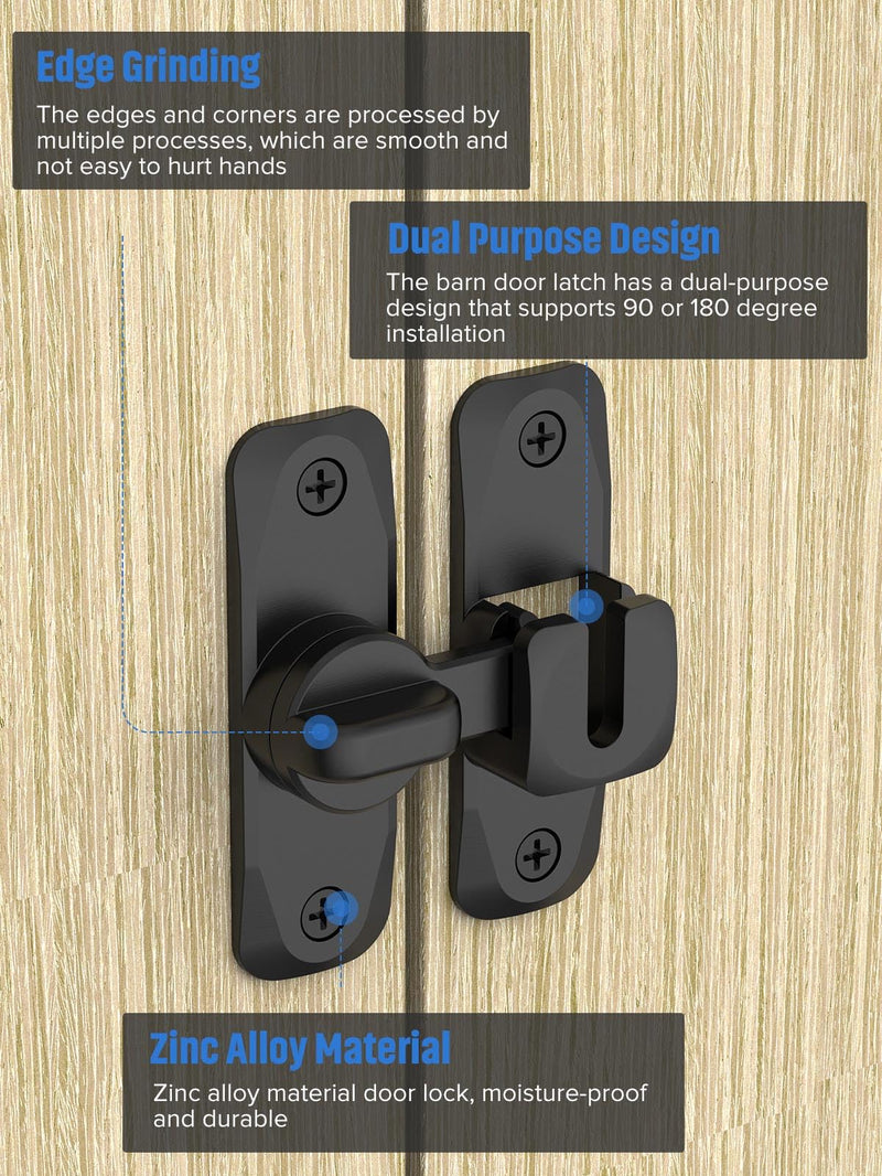 90/180 Degree Flip Barn Door Lock, Protect Privacy - Security Door Latch, Small Gate Latches Hardware for Barn, Garden, Bathroom, Cabinet, Window, Sliding Door (Black-1PC) Black-1PC