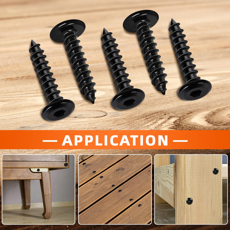 M3 x 8mm Flat Head Socket Cap Self Tapping Screws, 304 Stainless Steel, Hex Drive, Black Finish, 100 PCS M3 x 8mm