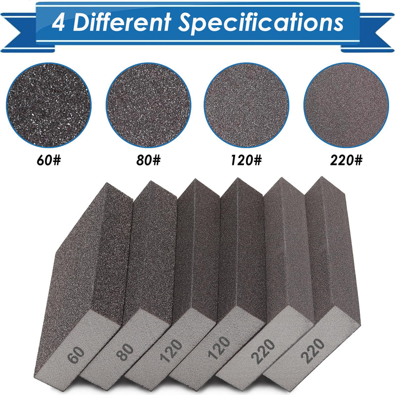 6Pcs Sanding Sponge 60 80 120 220 Coarse Medium Fine Grit Sanding Block Washable and Reusable for Wood, Metal, Wall Polish 60/80/120/220 Grits