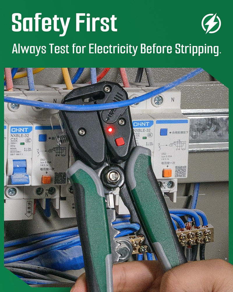 TESMEN TWS-322 Self Adjusting Wire Stripper with Non-Contact Voltage Detection, 4-in-1 Automatic Wire Stripper Tool, Universal Wire Cutters and Crimping Tool, for 10-24 AWG Electrical Wire