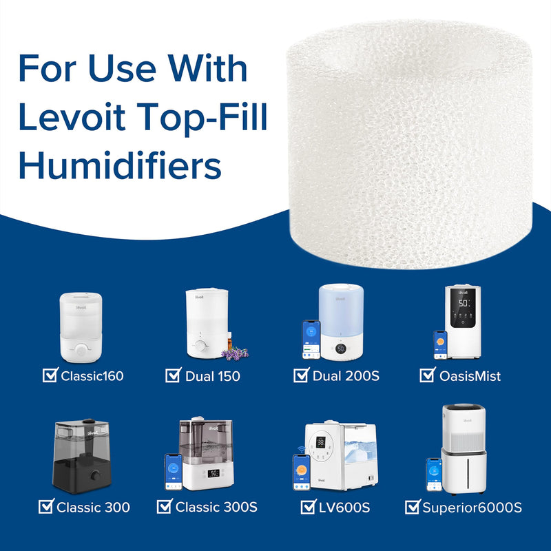 LEVOIT 10-Pack Top Fill Humidifier Replacement Filters, Capture Particles to Improve Humidification Efficiency, for Classic160, Dual150, Dual200S, Classic300(S), LV600S, OasisMist450S, Superior6000S White 18x24