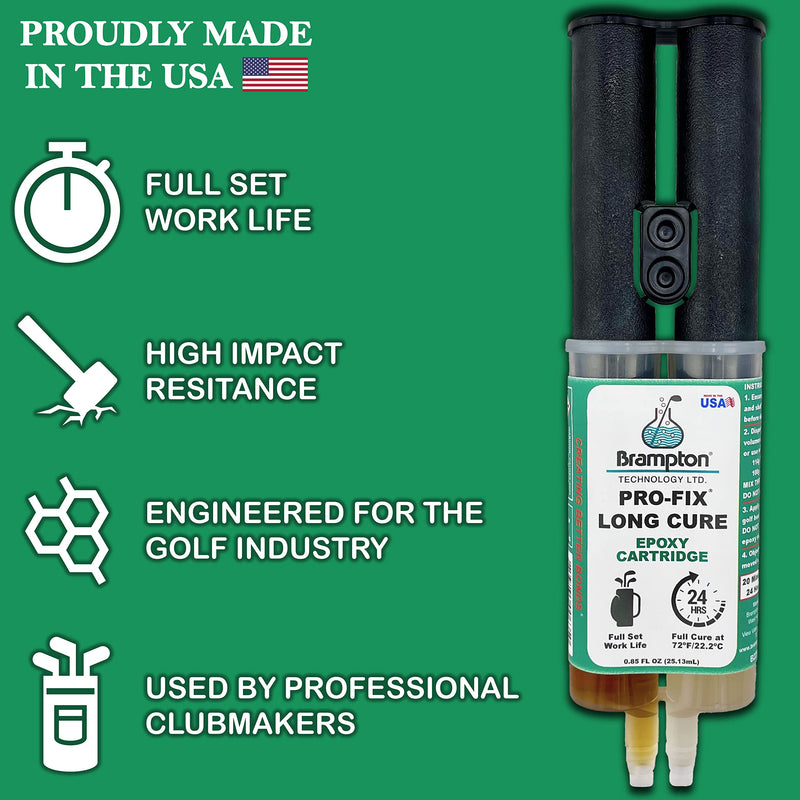 Brampton PRO-FIX Long Cure Golf Epoxy - Full Set Work Life - Extra Strength - Golf Epoxy for All Golf Shafts, Golf Heads, Drivers, Putters, and Irons - Engineered for The Golf Industry (0.85oz) .85 Ounce
