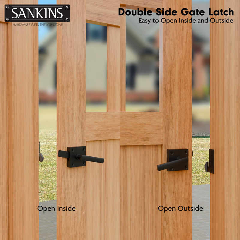 Black Heavy Duty Double Side Gate Latch for Wooden Fence, Self Locking Aluminum Gate Latch for Outdoor Fence, Swinging Door Latch Gate Hardware,Black