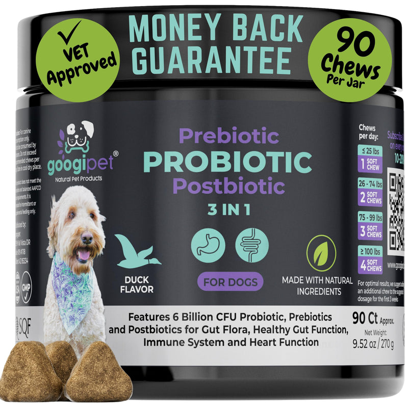 Googipet Hemp Calming Chews + 3 in 1 Probiotic Chews 2 Pack Bundle (180 Chews Total)