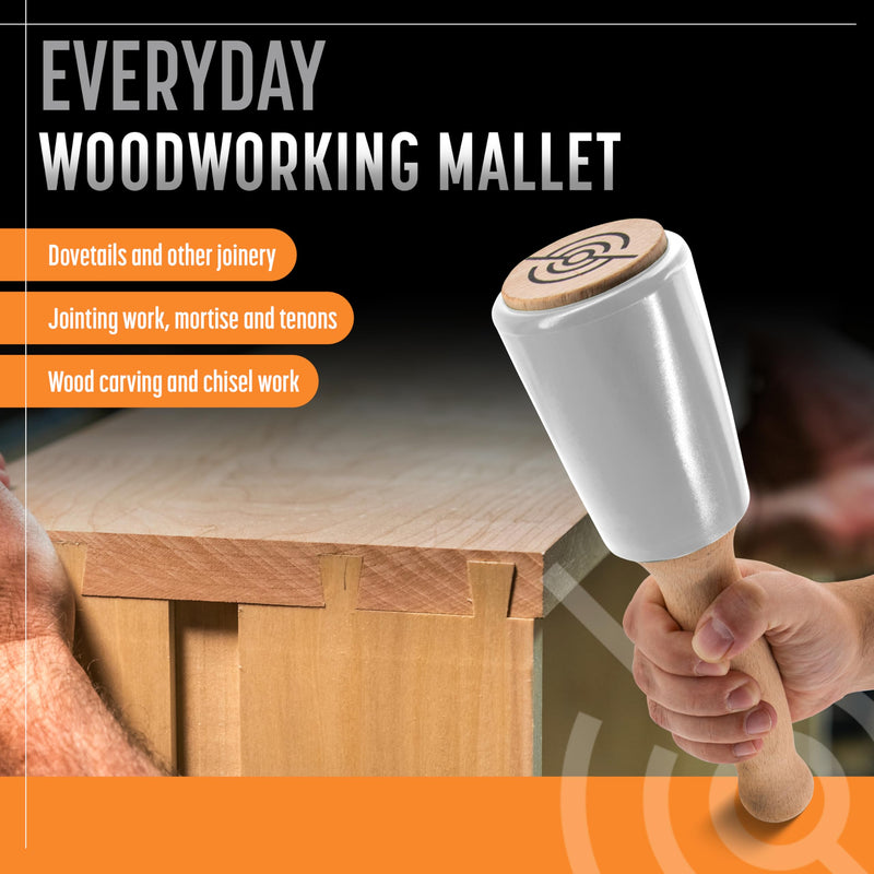 Schaaf Wood Carving Tools 15oz Small Wooden Mallet, Woodworking Rubber Mallet Hammer, Wood Mallet Urethane Head Absorbs Force to Protect Woodworking Tools, Comfortable Ergonomic Wood Hammer Medium White