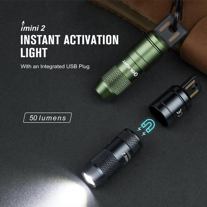 OLIGHT IMINI 2 EDC Rechargeable Keychain Flashlight, 50 Lumens Compact and Portable Mini LED Keyring Lights with Built-in Battery Ideal for Everyday Carry and Emergencies (Black) Black