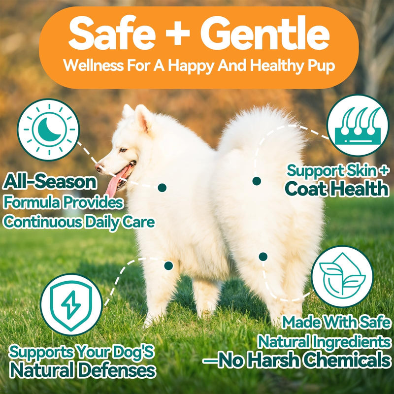 Flea & Tick Support for Dogs, Natural Flea and Ticks Comfort for Dog with Fish Oil, Flea & Tick Liquid Herbal Drop for Dogs - All Breeds & Ages - Chicken