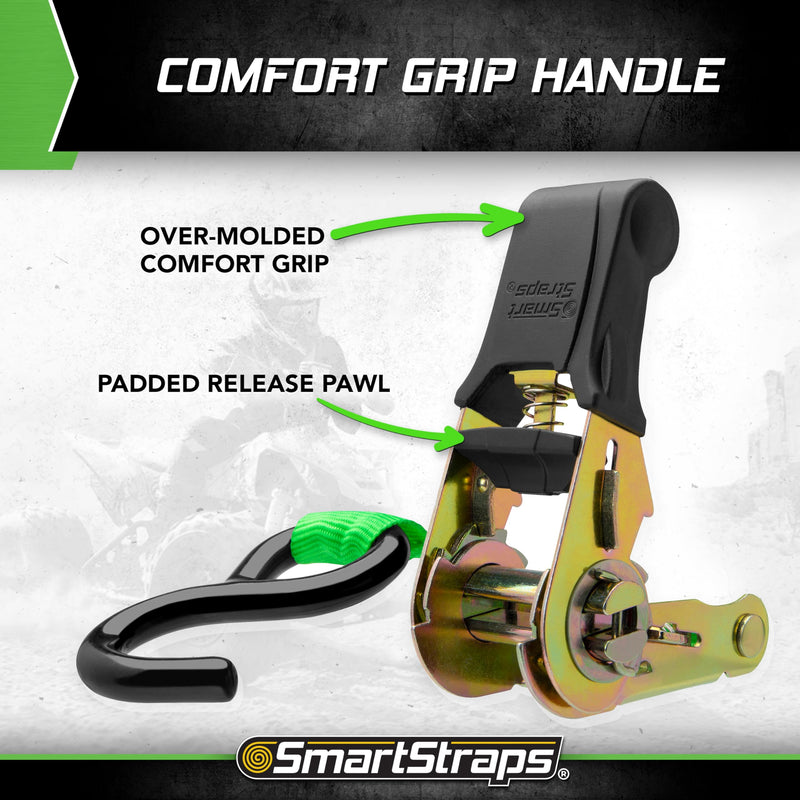 SmartStraps Ratchet Straps - 6ft GRN Padded Ratchet 2pk 1,500lb , green -SMAR138