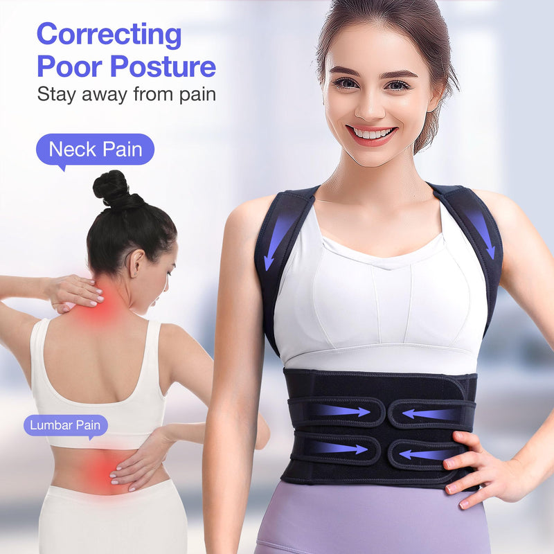 Posture Corrector for Women and Men, Upgraded Full Back Brace Support, Adjustable Shoulder Straightener for Improving Back Posture, Relief for Upper and Lower Back, Lumbar, Neck, Shoulder Pain Black Medium