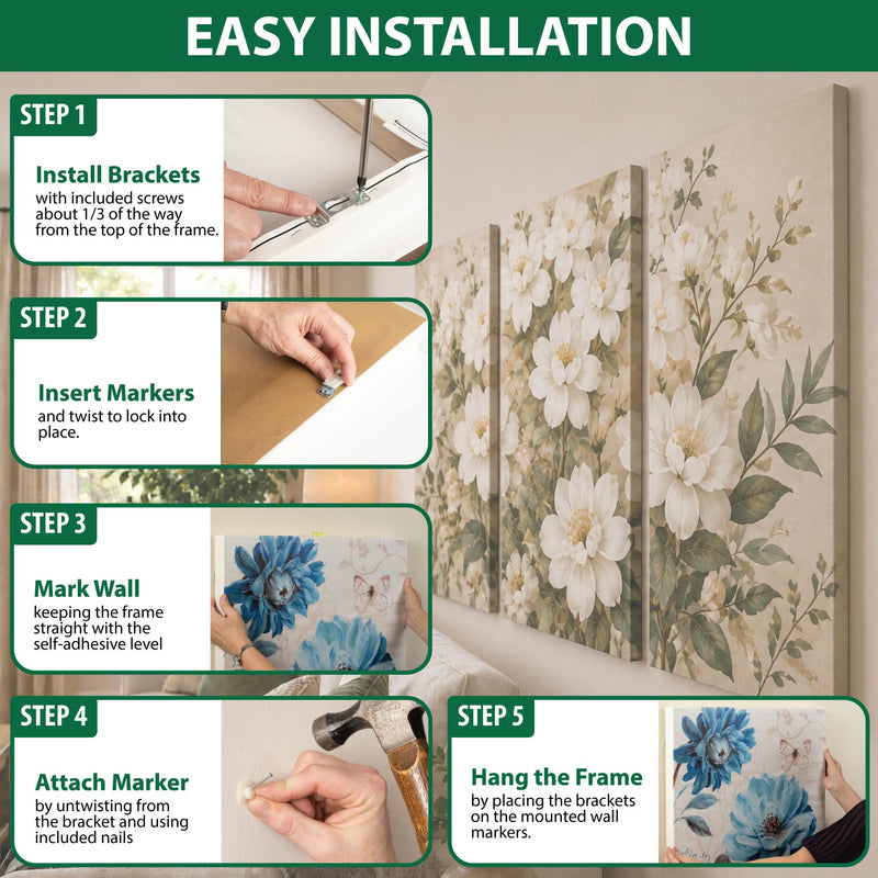 Fletcher® Picture Perfect No-Wire Hanging Kit | Keeps Frames Level with Flush Mount Hardware for Wall Art, Mirrors & Signs | Supports up to 50lbs. | 25 Kit Bulk Pack