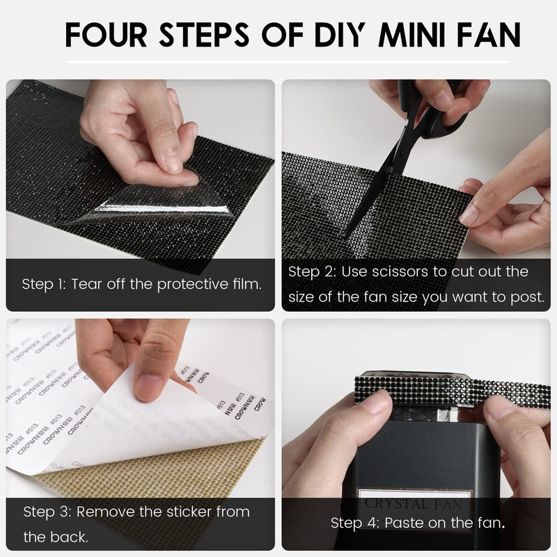 LIGHTDESIRE DIY Bling Crystal Rhinestones Handheld Fan, Mini Personal Fan, Cooling Small Fan Rechargeable 3 Speeds Mode with Crystal Rhinestones Sticker Sheet(Black Fan with DIY Diamon) Black