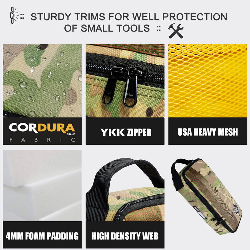 Rough Enough 12" Small Tool Bag, Heavy Duty Tool Pouch for Electricians, Motorcycle Repair & Camping, Water-Resistant Padded Organizer, Portable Compact Tool Case for Travel, Camo