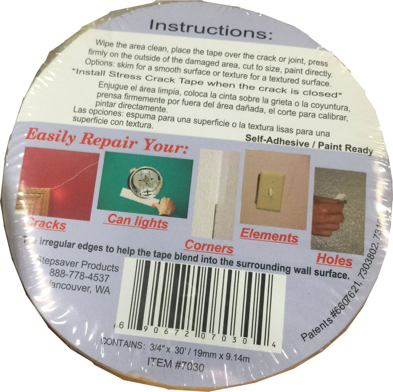 Stepsaver Products Self Adhesive Stress Crack Tape (1.25'' x 30' Smooth Roll) Item 7030 30' x 1.25" Smooth