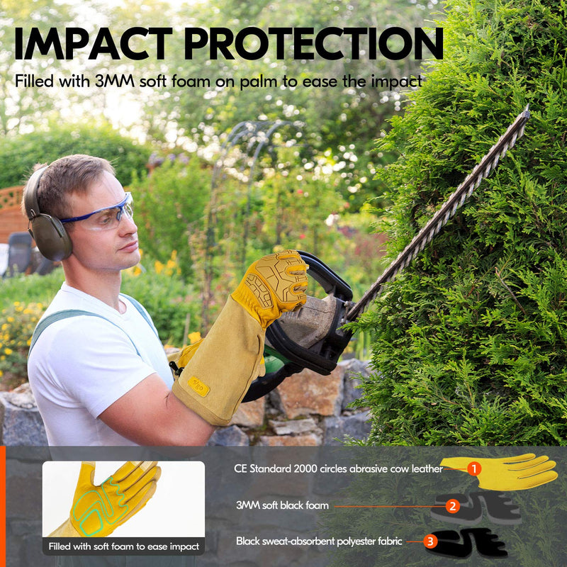 Vgo... Men's Extra-Long Leather Gardening Gloves, Gauntlet with Adjustable Cuff, Puncture & Thorn Proof, Touchscreen (CA9659) Men's Large 1 Pair - Yellow