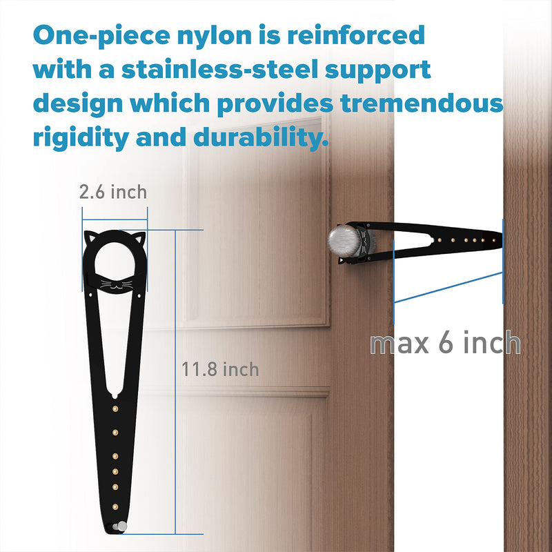 Cat Door Latch with Stabilizer, 7 Sizes Adjustable Cat Door Holder Latch, Keeps Dog Out of Litter Box, No-Drill Alternative to Pet Gates & Interior Cat Door, Black, 2 Packs Black 2 Packs
