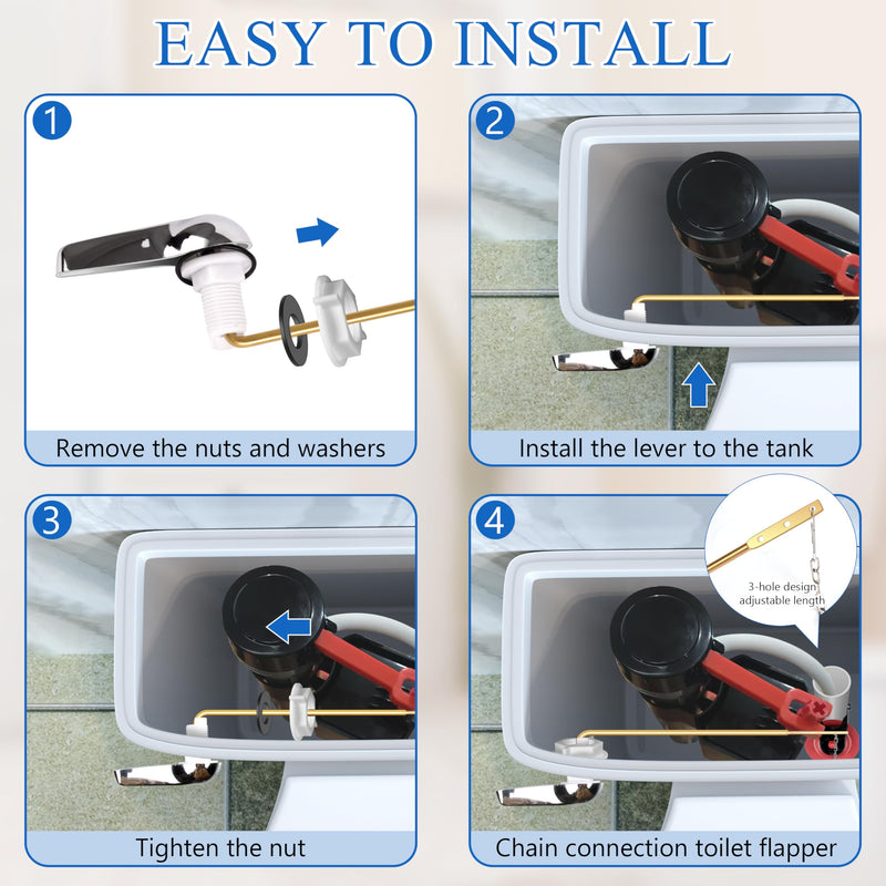 Fayoo Universal Toilet Tank Replacement Repair Kit Include Toilet Fill Valve, 2 Inch Rubber Toilet Flapper, Front Mount Toilet Flush Brass Handle, 1 Pair of Work Gloves, 2 Adapter Pipe Fittings