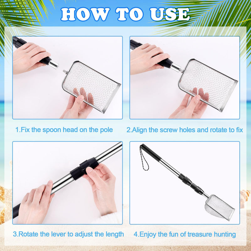 POILKMNI New Upgraded 2 Pcs Shark Tooth Sifter, Beach Sand Sifter, Sand Scoop Shell Scooper for Beach Scoop Shovel Sifter Tool for Picking Up Shells, Shark Tooth Sifter Dipper Silver
