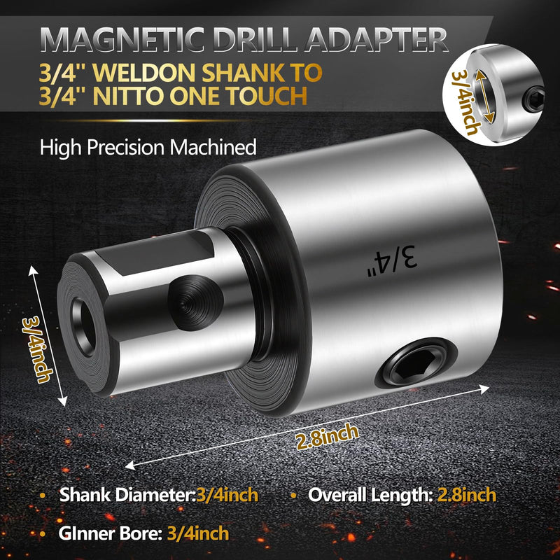 Industrial Tools 3/4" Weldon Shank to 3/4" One Touch Shank Adapter, Quick Change Annular Cutter Adapter, for Magnetic Drill Milling Machine, Heavy Duty Steel, Precision Fit with Pilot Bore