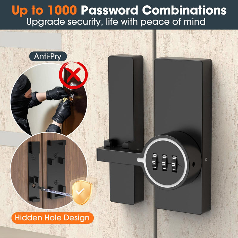 Password 180 Degree Barn Door Latch, Keyless Adhesive Flip Latch, Sliding Door Latch with 3-Digit Combination, Cabinet Lock with Glue and Screws for Gate,Shed, Bedroom, Closet (2, Luminous Black)