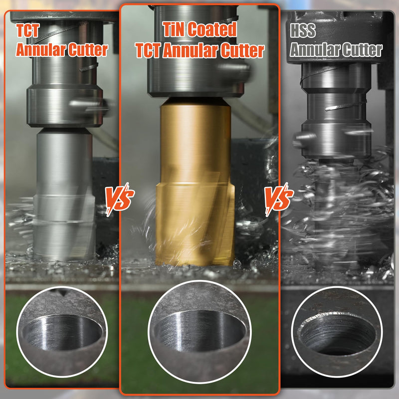 EASEWORK TOOL Carbide-Tipped Annular Cutter, 1/2-inch Cutting Diameter x 2-inch Cutting Depth, 3/4" Weldon Shank, TCT Mag Drill Bit with Advanced PVD Nano-Coating 1/2" * 2"