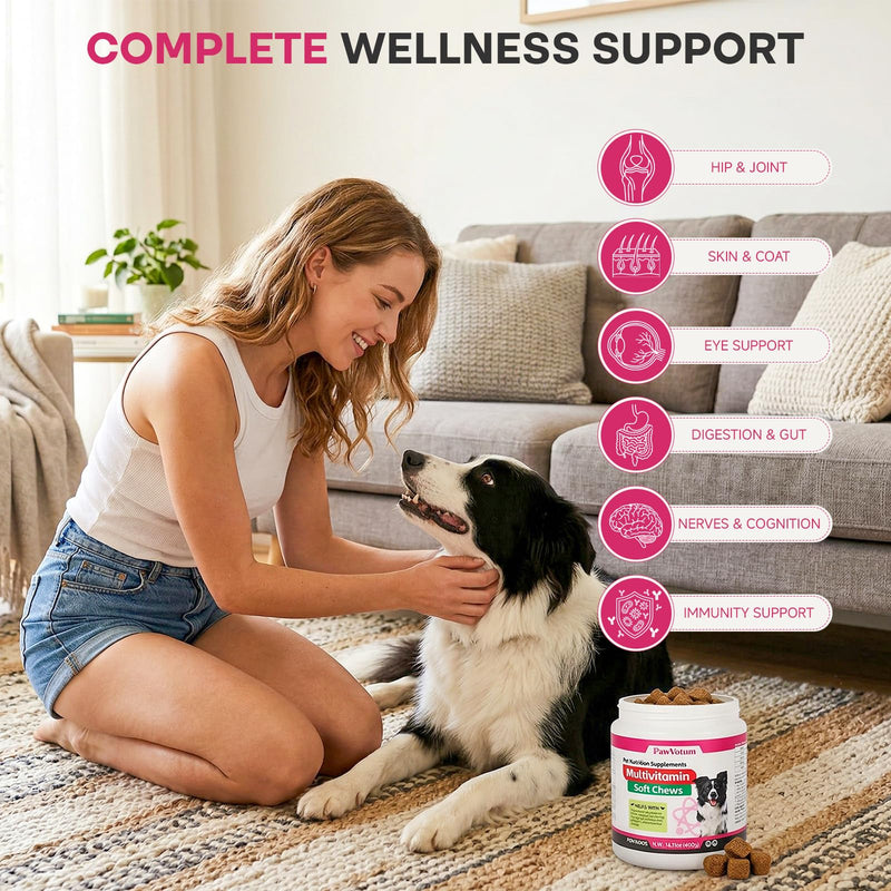 Dog Multivitamin Chews, Pet Vitamins and Supplements for Joint, Coat, Digestive Health and Immune System, Contains Vitamins, Minerals and Lysine, for Puppies, Senior Dogs and Pregnant Dogs