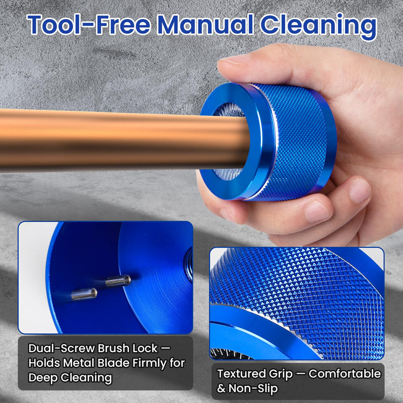 Copper Pipe Cleaner Set, Fits 1”, 3/4”, 1/2” Copper, Iron & Aluminum Pipes, Handheld or Drill Compatible, Metal Tube Cleaning Brushes with Replaceable Blades