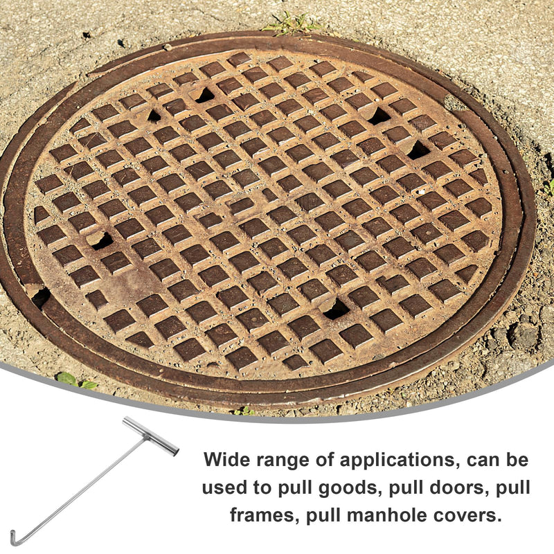 GANAZONO Stainless Steel Manhole Cover Hook Metal T-Hook Storm Drain Cover Hooks Tool Hooks Drain Cover Lifting Hooks Rolling Door Hook 38X16.2CM