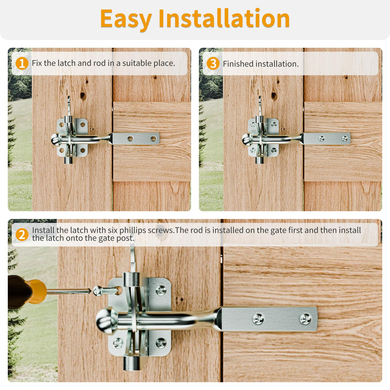 4 Pack Heavy-Duty Self-Locking Gate Latch for Wood Fence Gate - Automatic Gravity Lever, 4.6in, Durable Steel Sincere, in Sleek,Automatic Gate Latch in Galvanized Silver 4 Pack