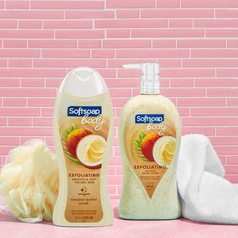 Softsoap Body Wash, Coconut Butter Scrub, Exfoliating Body Wash, 20 Ounce, 4 Pack & Colgate Max Fresh Whitening Toothpaste with Mini Strips