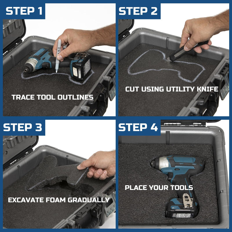ONREVA Tool Box Foam, 1PC 48x24x1 inch, Foam Inserts for Cases, Polyethylene Storage Sheets for Toolbox Hard Case, Tool Shadow Insert, Kaizen Organizer Sheet, Black with Blue