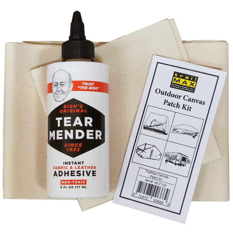TrailMax Outdoor Canvas Patch Kit to Repair Pop-Up Campers, Canvas Tents, Boat Covers, Tarps 2.5 sf Canvas, 6 oz Tear Mender