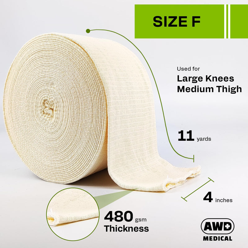 Elasticated Tubular Support Bandage - Reusable Compression Wrap for Joint Pain Relief - Stockinette Tubing for Large Knees/Medium Thigh - Off-White (Size F - 4 inches x 11 Yards) + Scissors Off White Size F - 4 Inch x 11 Yards