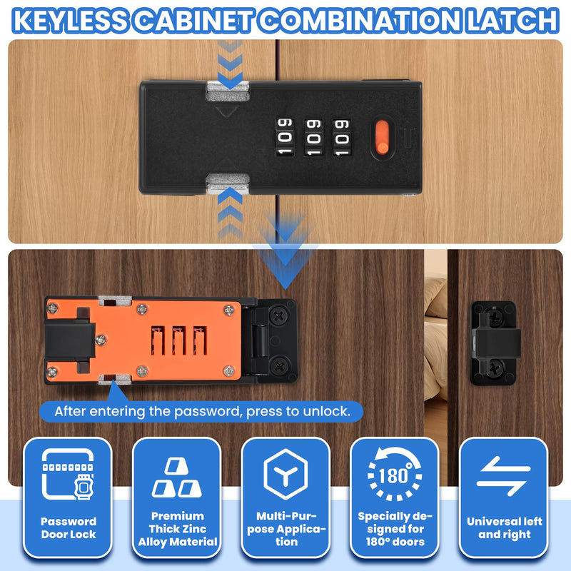 Premium Keyless Cabinet Lock with Combination Code - 3-Digit Password Hasp Latch Lock for Drawers, Bifold Closet Door and Double Sided Door (Black) 1 Pack Black