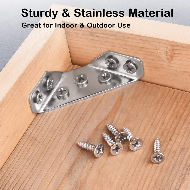 PlusRoc 12-Pack Universal Stainless Steel Furniture Corner Connectors with Screws - Heavy Duty Triangular Support Brackets for Wood Furniture, Drawers, Cabinets, Tables, and Chairs