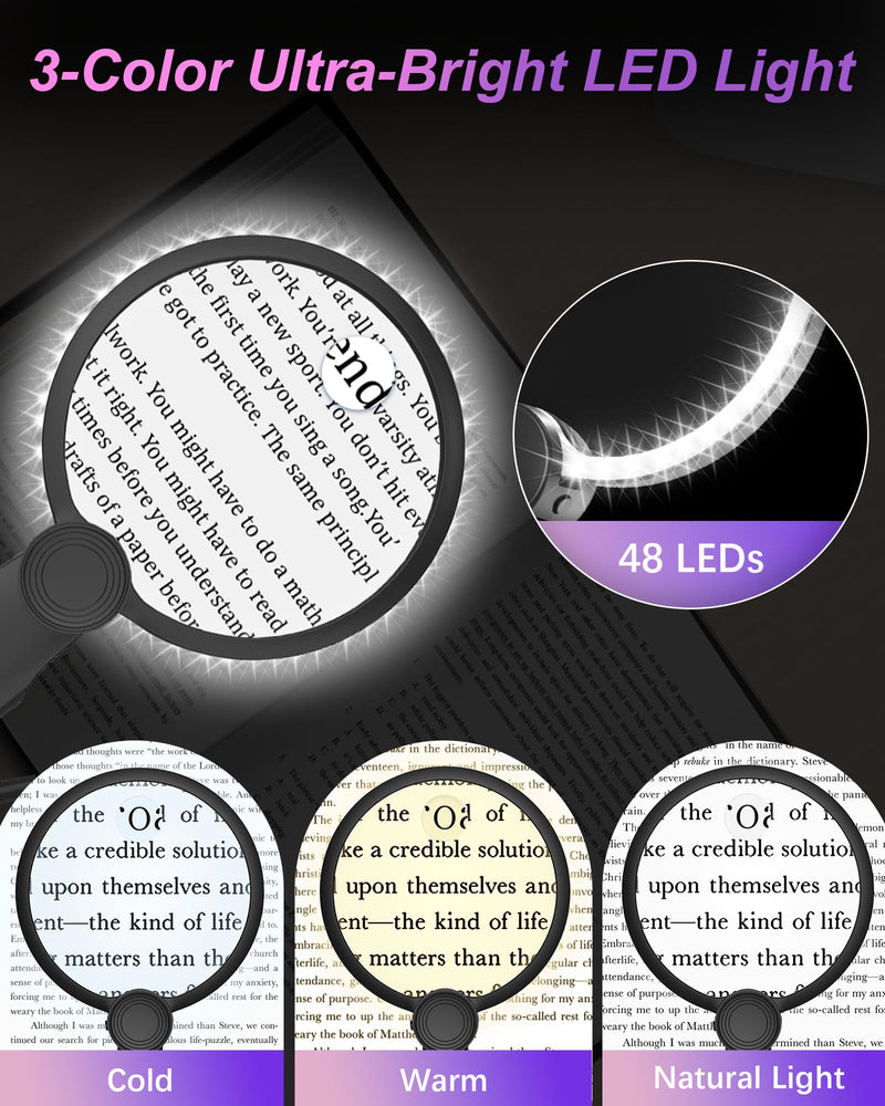 Hands Free Magnifying Glass with Light, 5X 15X Lighted Neck Magnifier for Craft Cross Stitch Needlepoint Needlework Sewing Embroidery Reading, Magnifying Glasses for Close Work, Low Vision Seniors