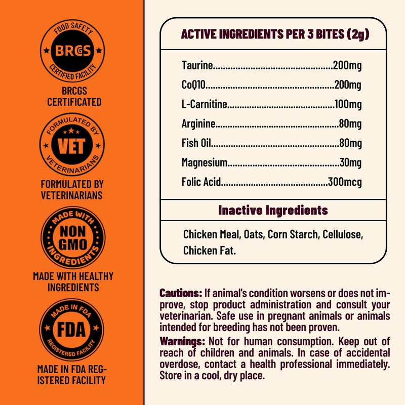 Dog Healthy Heart Supplements - Taurine for Dogs with CoQ10, L-Carnitine, Fish Oil, Vitamins - Supports Cardio & Cardiovascular Health, Antioxidant Support, 7.76 oz