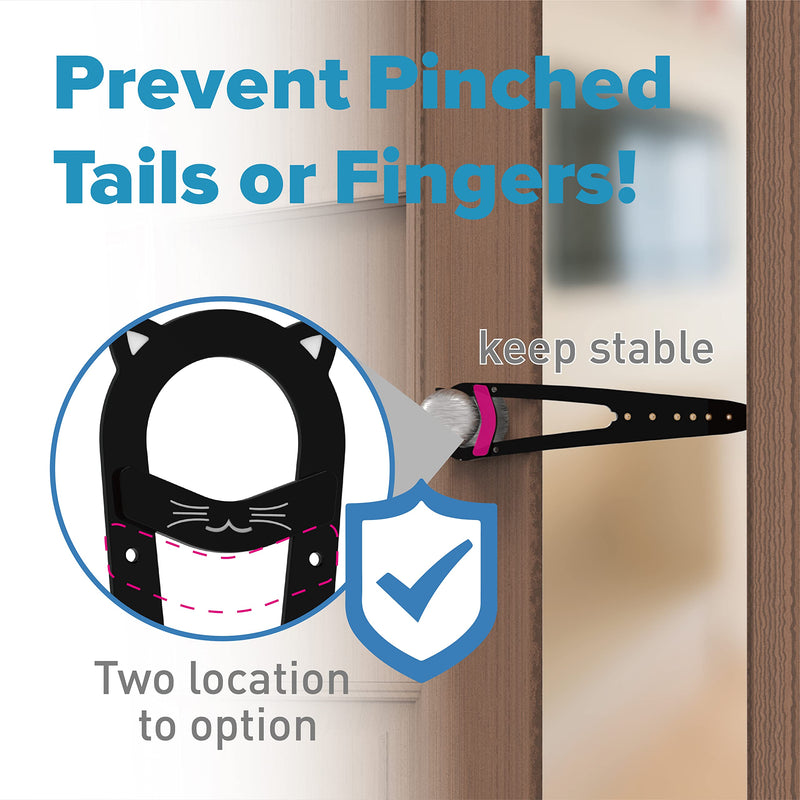 Cat Door Latch with Stabilizer, 7 Sizes Adjustable Cat Door Holder Latch, Keeps Dog Out of Litter Box, No-Drill Alternative to Pet Gates & Interior Cat Door, Black, 2 Packs Black 2 Packs